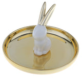 Maxbell Ceramic Ring Holder Dish Jewelry Organizer Tray Gold Dish White Rabbit