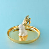 Maxbell Ceramic Ring Holder Dish Jewelry Organizer Tray Gold Dish White Rabbit