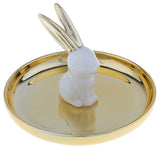 Maxbell Ceramic Ring Holder Dish Jewelry Organizer Tray Gold Dish White Rabbit