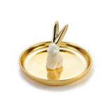 Maxbell Ceramic Ring Holder Dish Jewelry Organizer Tray Gold Dish White Rabbit