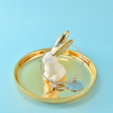 Maxbell Ceramic Ring Holder Dish Jewelry Organizer Tray Gold Dish White Rabbit