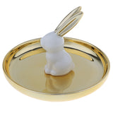 Maxbell Ceramic Ring Holder Dish Jewelry Organizer Tray Gold Dish White Rabbit