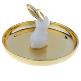 Maxbell Ceramic Ring Holder Dish Jewelry Organizer Tray Gold Dish White Rabbit