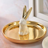 Maxbell Ceramic Ring Holder Dish Jewelry Organizer Tray Gold Dish White Rabbit