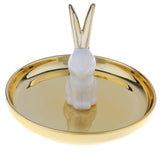 Maxbell Ceramic Ring Holder Dish Jewelry Organizer Tray Gold Dish White Rabbit