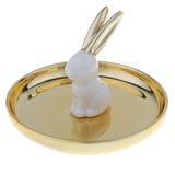 Maxbell Ceramic Ring Holder Dish Jewelry Organizer Tray Gold Dish White Rabbit