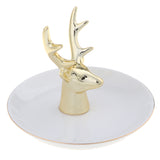 Maxbell Ceramic Ring Holder Dish Jewelry Organizer Tray White Dish Gold Elk