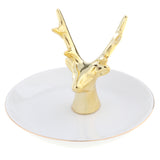 Maxbell Ceramic Ring Holder Dish Jewelry Organizer Tray White Dish Gold Elk