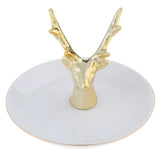 Maxbell Ceramic Ring Holder Dish Jewelry Organizer Tray White Dish Gold Elk