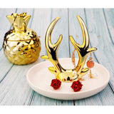 Maxbell Ceramic Ring Holder Dish Jewelry Organizer Tray White Dish Gold Elk