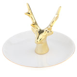 Maxbell Ceramic Ring Holder Dish Jewelry Organizer Tray White Dish Gold Elk