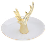 Maxbell Ceramic Ring Holder Dish Jewelry Organizer Tray White Dish Gold Elk