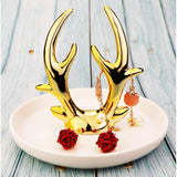 Maxbell Ceramic Ring Holder Dish Jewelry Organizer Tray White Dish Gold Elk