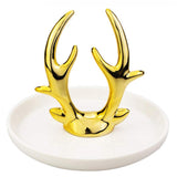 Maxbell Ceramic Ring Holder Dish Jewelry Organizer Tray White Dish Gold Elk