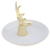 Maxbell Ceramic Ring Holder Dish Jewelry Organizer Tray White Dish Gold Elk