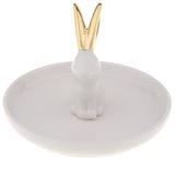 Maxbell Ceramic Ring Holder Dish Jewelry Organizer Tray White Dish Rabbit