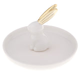 Maxbell Ceramic Ring Holder Dish Jewelry Organizer Tray White Dish Rabbit