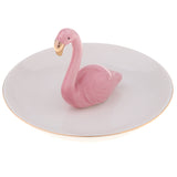 Maxbell Ceramic Ring Holder Dish Jewelry Organizer Tray White Dish Pink Flamingo