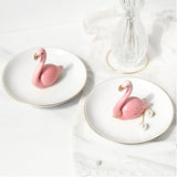 Maxbell Ceramic Ring Holder Dish Jewelry Organizer Tray White Dish Pink Flamingo