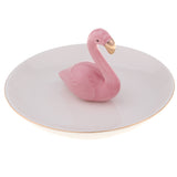 Maxbell Ceramic Ring Holder Dish Jewelry Organizer Tray White Dish Pink Flamingo