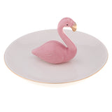 Maxbell Ceramic Ring Holder Dish Jewelry Organizer Tray White Dish Pink Flamingo