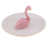 Maxbell Ceramic Ring Holder Dish Jewelry Organizer Tray White Dish Pink Flamingo