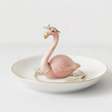 Maxbell Ceramic Ring Holder Dish Jewelry Organizer Tray White Dish Pink Flamingo