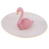 Maxbell Ceramic Ring Holder Dish Jewelry Organizer Tray White Dish Pink Flamingo