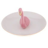 Maxbell Ceramic Ring Holder Dish Jewelry Organizer Tray White Dish Pink Flamingo