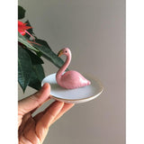 Maxbell Ceramic Ring Holder Dish Jewelry Organizer Tray White Dish Pink Flamingo