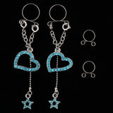 Maxbell 1 Pair Dangle Non Piercing Clip On Nipple Ring Body Jewelry Blue Heart