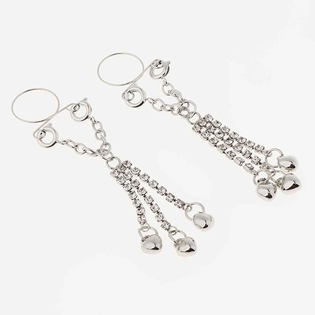 Maxbell 1 Pair Dangle Non Piercing Clip On Nipple Ring Body Jewelry Silver Bell
