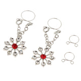 Maxbell 1 Pair Lady Crystal Flower Dangle Non Piercing Nipple Ring Body Jewelry Red