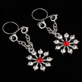 Maxbell 1 Pair Lady Crystal Flower Dangle Non Piercing Nipple Ring Body Jewelry Red