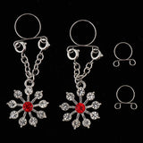 Maxbell 1 Pair Lady Crystal Flower Dangle Non Piercing Nipple Ring Body Jewelry Red