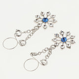 Maxbell 1 Pair Lady Crystal Flower Dangle Non Piercing Nipple Ring Body Jewelry Blue