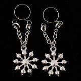 Maxbell 1 Pair Lady Crystal Flower Dangle Non Piercing Nipple Ring Body Jewelry Blue