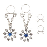 Maxbell 1 Pair Lady Crystal Flower Dangle Non Piercing Nipple Ring Body Jewelry Blue