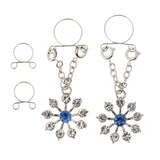 Maxbell 1 Pair Lady Crystal Flower Dangle Non Piercing Nipple Ring Body Jewelry Blue