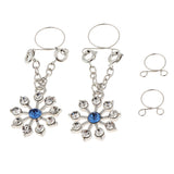 Maxbell 1 Pair Lady Crystal Flower Dangle Non Piercing Nipple Ring Body Jewelry Blue