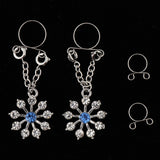 Maxbell 1 Pair Lady Crystal Flower Dangle Non Piercing Nipple Ring Body Jewelry Blue