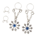 Maxbell 1 Pair Lady Crystal Flower Dangle Non Piercing Nipple Ring Body Jewelry Blue