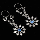 Maxbell 1 Pair Lady Crystal Flower Dangle Non Piercing Nipple Ring Body Jewelry Blue