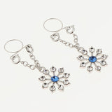 Maxbell 1 Pair Lady Crystal Flower Dangle Non Piercing Nipple Ring Body Jewelry Blue