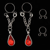 Maxbell 1 Pair Dangle Non Piercing Clip On Nipple Ring Body Jewelry Red