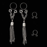 Maxbell 1 Pair Dangle Non Piercing Clip On Nipple Ring Body Jewelry Silver Tassel