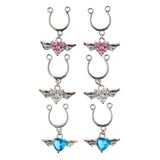 Maxbell 2Pcs Crystal Heart Dangle Nipplering Stainless Steel Ring Non-piercing White