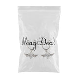 Maxbell 2Pcs Crystal Heart Dangle Nipplering Stainless Steel Ring Non-piercing White