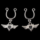 Maxbell 2Pcs Crystal Heart Dangle Nipplering Stainless Steel Ring Non-piercing White