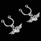 Maxbell 2Pcs Crystal Heart Dangle Nipplering Stainless Steel Ring Non-piercing White